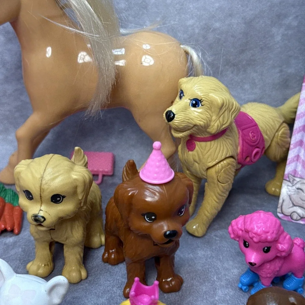 Huge Lot Of Barbie Chelsea 30 Pets Dogs Cats Pony & House Accessories Brushes